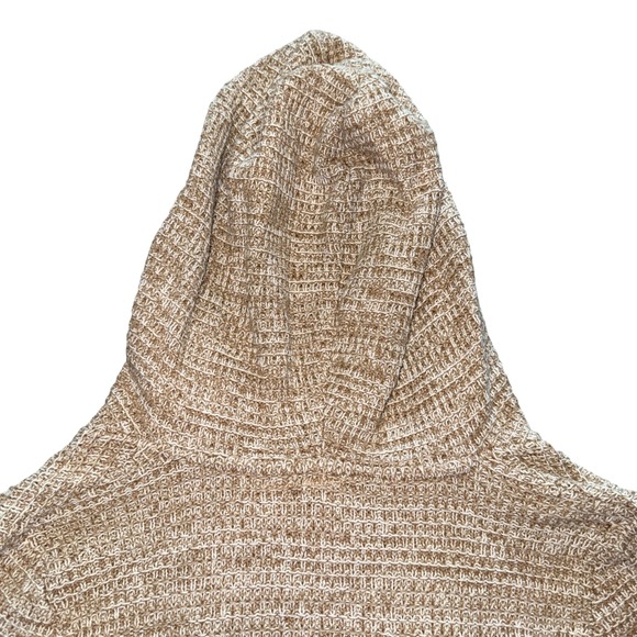 Roxy Women's Tan Marled Knit Hooded Sweater Tunic Cable Knit V Neck - Picture 6 of 6